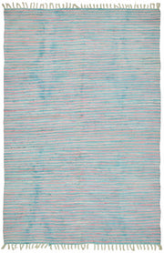 Gozvan Düz Pembe Halı Turkuaz Zeminli Çizgili Modern 177x265 cm 48522