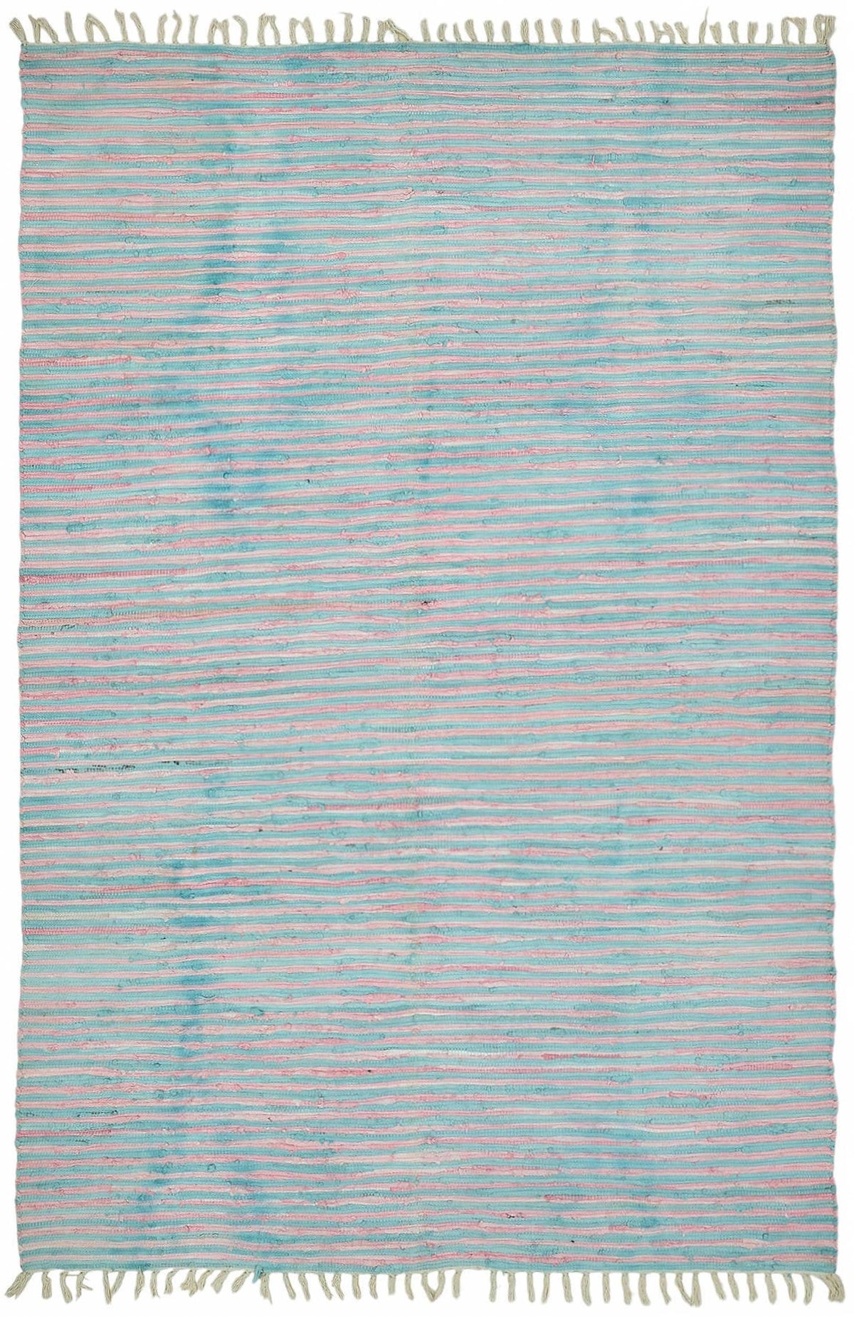 Gozvan Düz Pembe Halı Turkuaz Zeminli Çizgili Modern 177x265 cm 48522