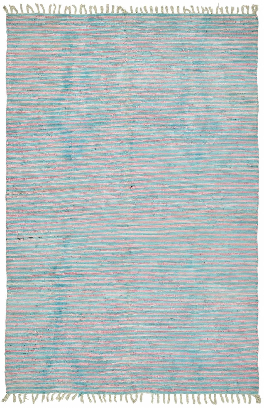 Gozvan Düz Pembe Halı Turkuaz Zeminli Çizgili Modern 177x265 cm 48522