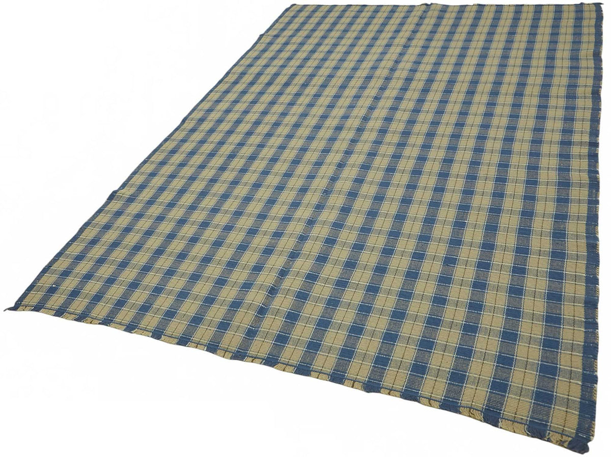 Gozvan Mavi Bej Geometrik Modern Yün El Dokuma Halı 181x263 cm – doku yakın çekim