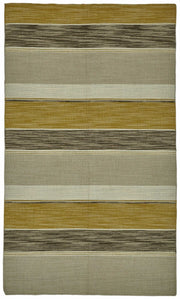 Gozvan Bej ve Hardal Sarısı Çizgili Dokuma Modern Halı 150x253 cm