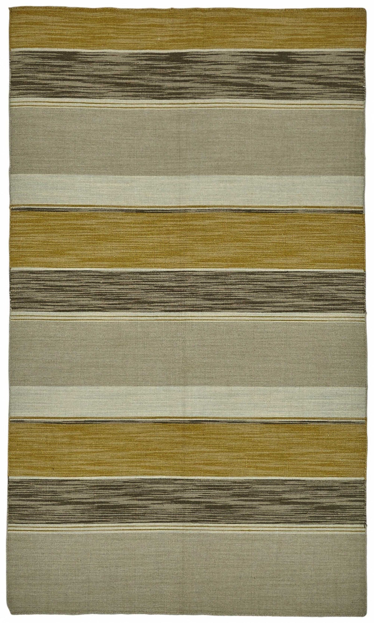 Gozvan Bej ve Hardal Sarısı Çizgili Dokuma Modern Halı 150x253 cm