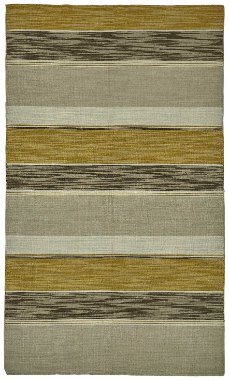 Gozvan Bej ve Hardal Sarısı Çizgili Dokuma Modern Halı 150x253 cm