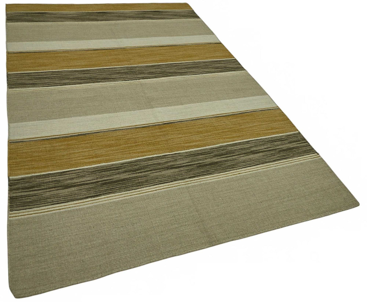 Gozvan Bej ve Hardal Sarısı Çizgili Dokuma Modern Halı 150x253 cm – genel görünüm