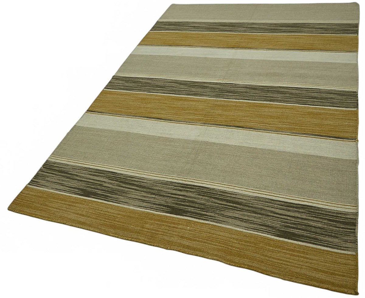 Gozvan Bej ve Hardal Sarısı Çizgili Dokuma Modern Halı 150x253 cm – doku yakın çekim