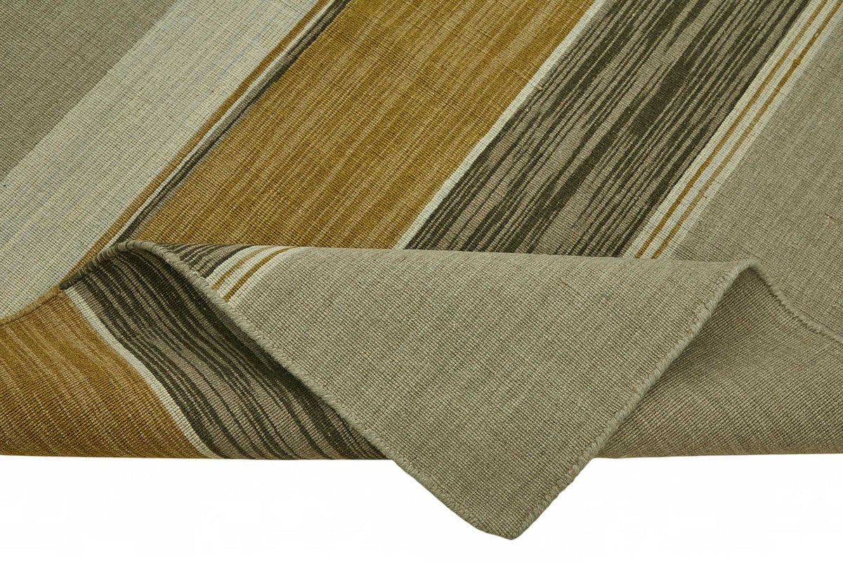 Gozvan Bej ve Hardal Sarısı Çizgili Dokuma Modern Halı 150x253 cm – kenar detayı