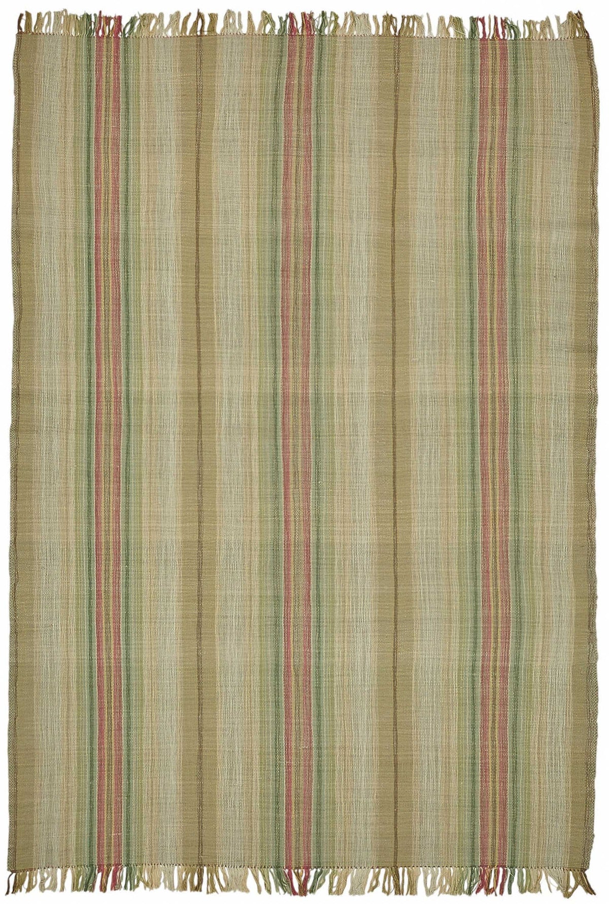 Gozvan Çizgili Desenli Yeşil Bej Modern El Dokuma Halı 180x252 cm