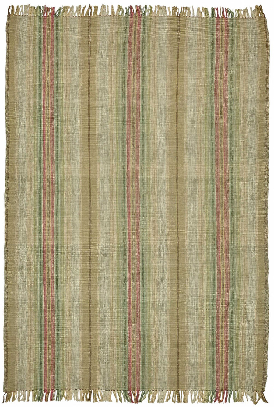 Gozvan Çizgili Desenli Yeşil Bej Modern El Dokuma Halı 180x252 cm