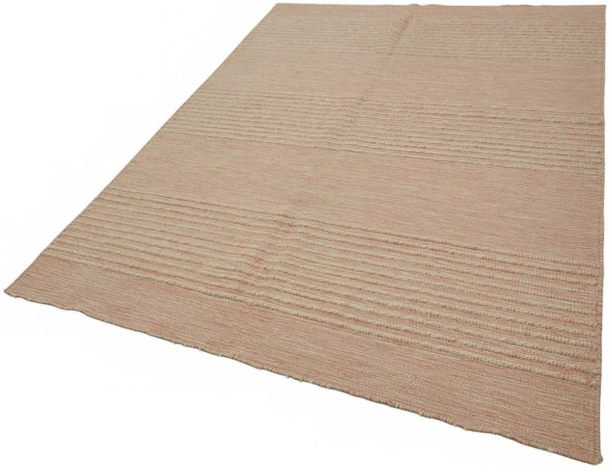 Gozvan Bej Modern Halı Toz Pembe Çizgili Yün Dokuma 180x251 cm – doku yakın çekim
