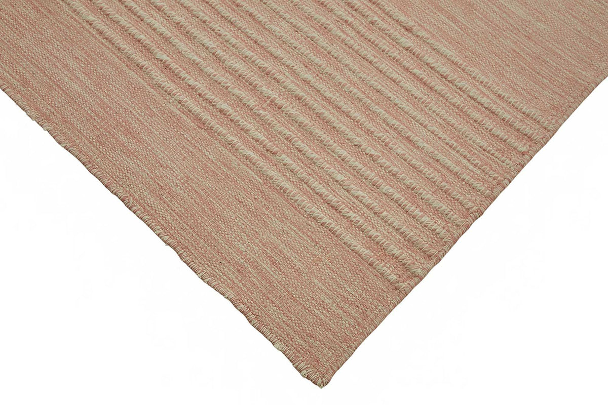 Gozvan Bej Modern Halı Toz Pembe Çizgili Yün Dokuma 180x251 cm – detay görünümü