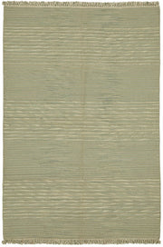 Gozvan Bej Gri Düz Çizgili Yün Pamuk Keçi Kılı El Dokuma Halı 183x272 cm