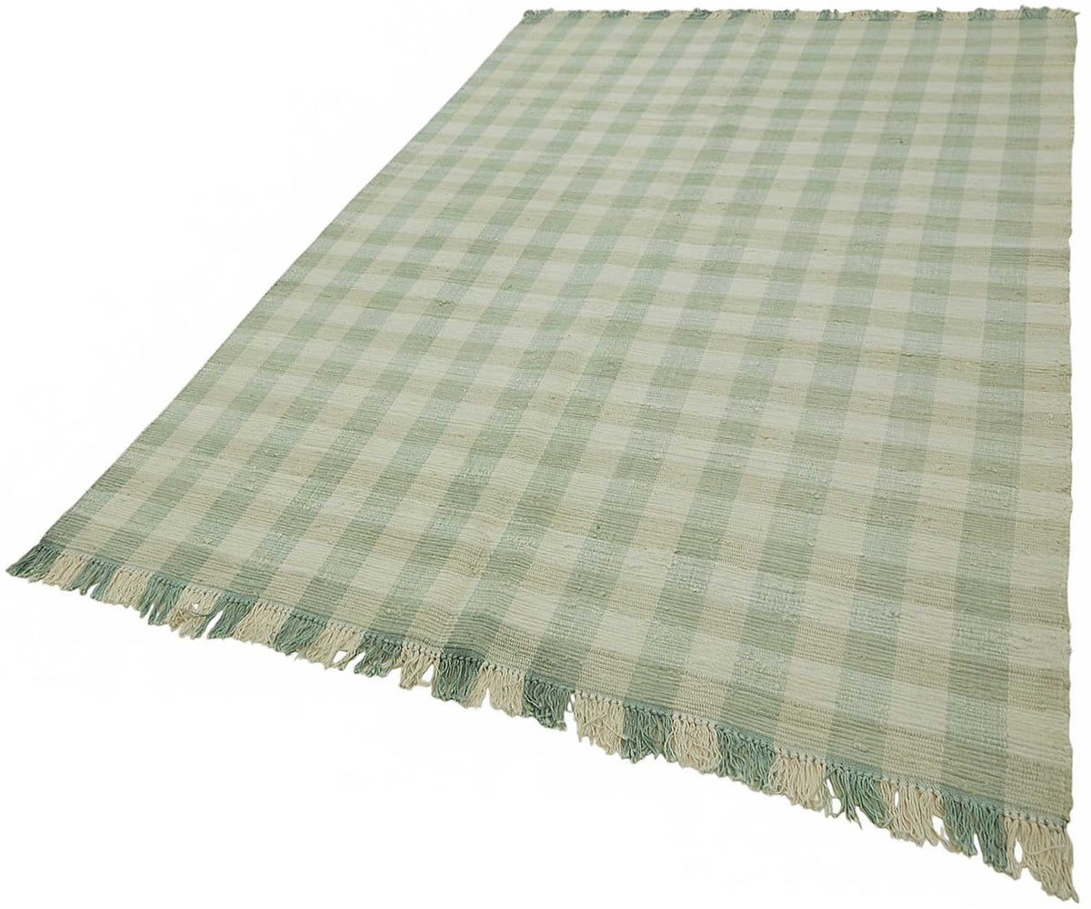 Gozvan Yeşil Bej Geometrik Desenli Modern El Dokuma Halı 178x266 cm – doku yakın çekim