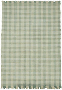 Gozvan Yeşil Krem Geometrik Desenli Yün Pamuk El Dokuma Halı 180x258 cm
