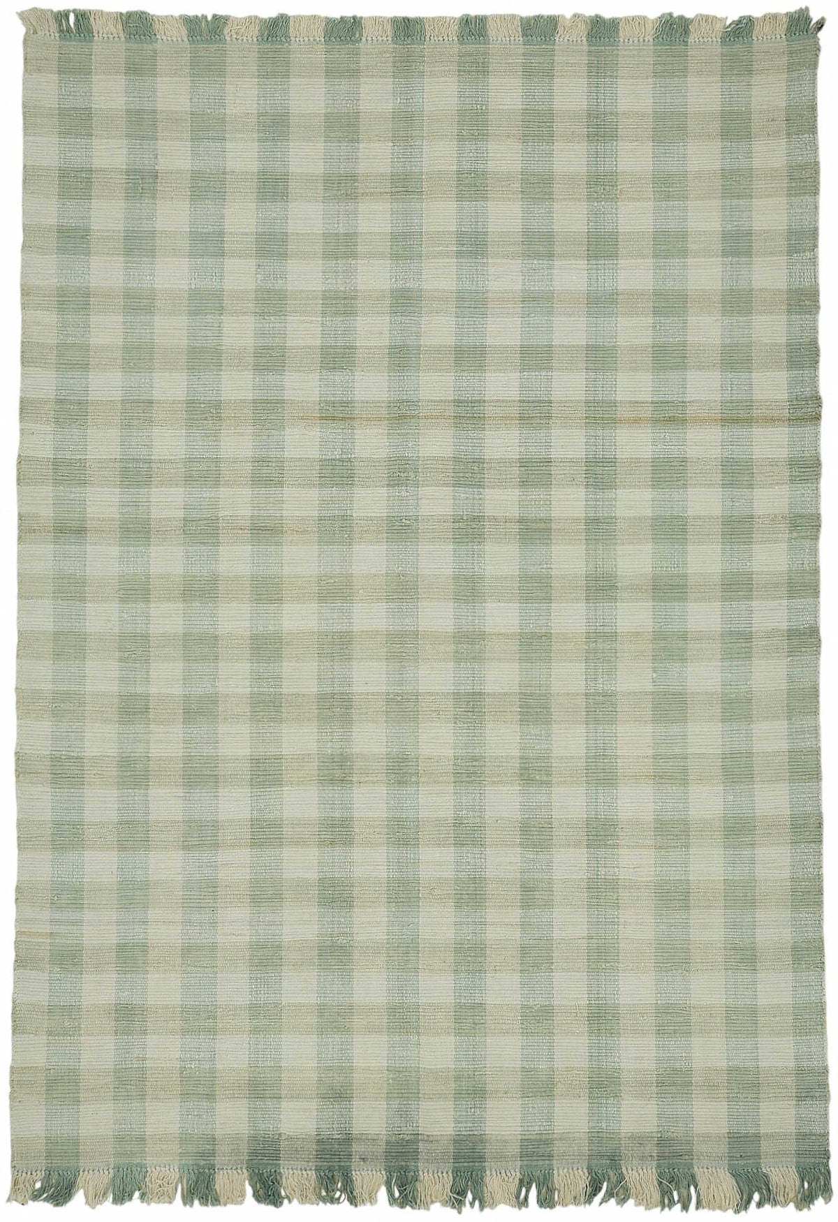 Gozvan Yeşil Krem Geometrik Desenli Yün Pamuk El Dokuma Halı 180x258 cm