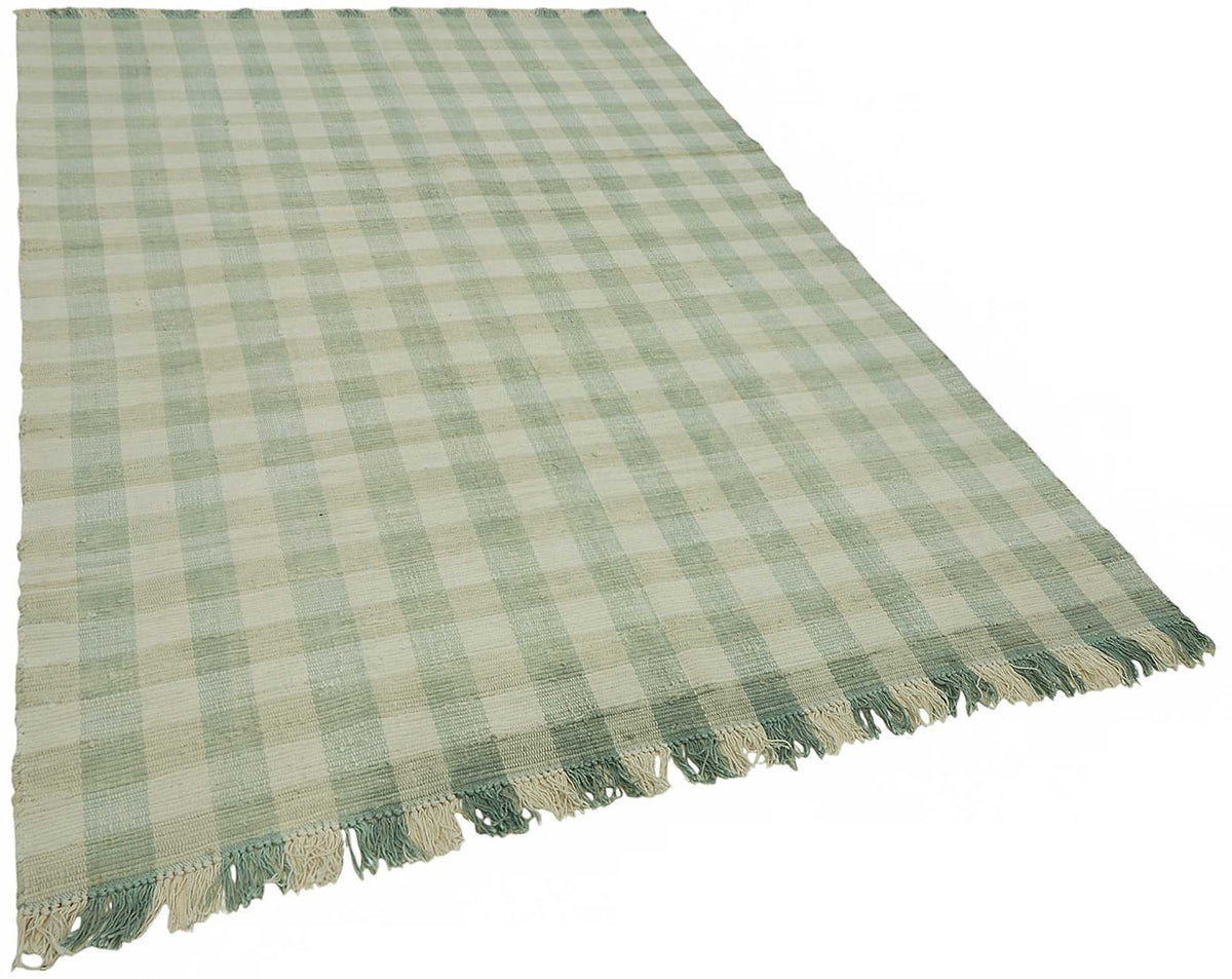 Gozvan Yeşil Krem Geometrik Desenli Yün Pamuk El Dokuma Halı 180x258 cm – genel görünüm