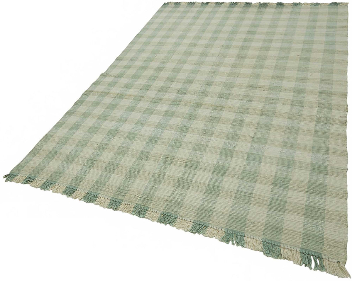 Gozvan Yeşil Krem Geometrik Desenli Yün Pamuk El Dokuma Halı 180x258 cm – doku yakın çekim