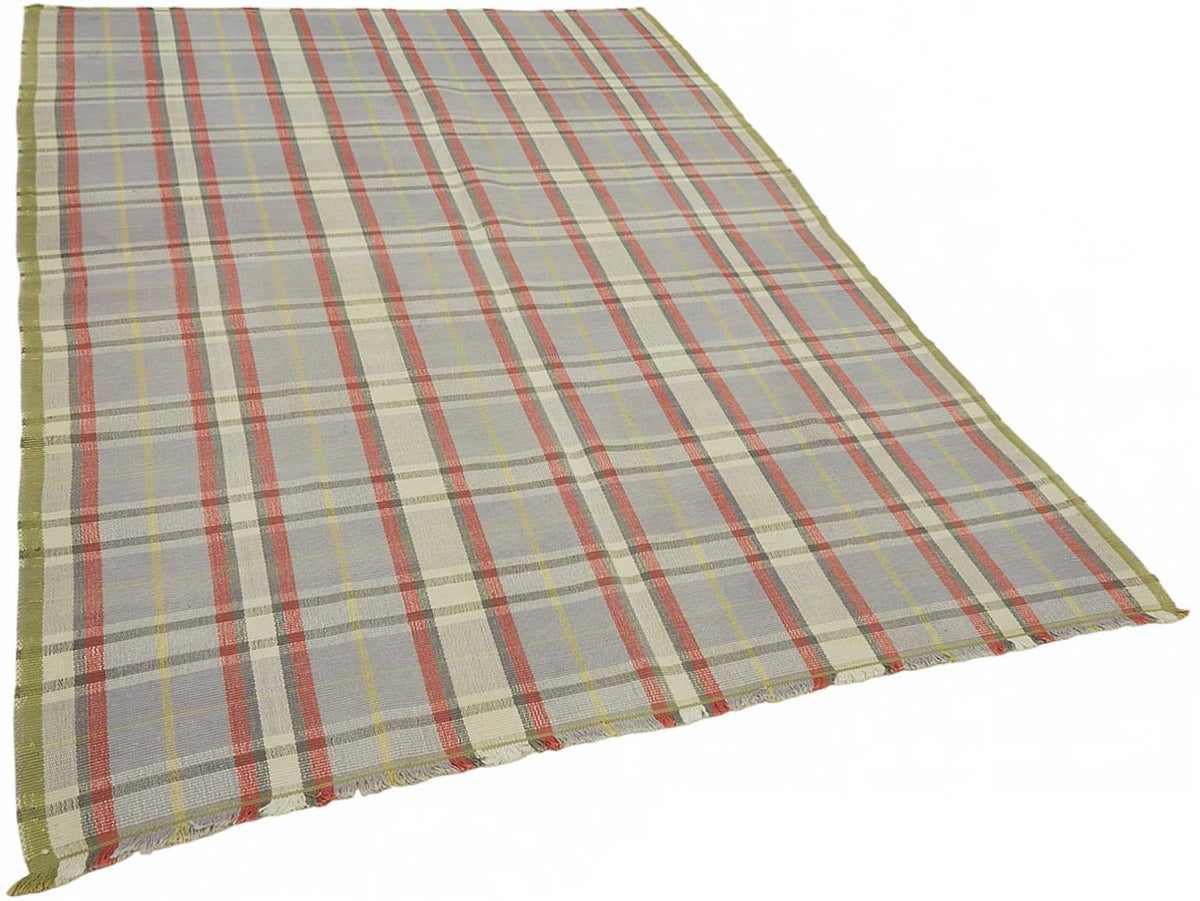 Gozvan Açık Gri ve Kırmızı Geometrik Desenli Dokuma Halı 180x254 cm – genel görünüm