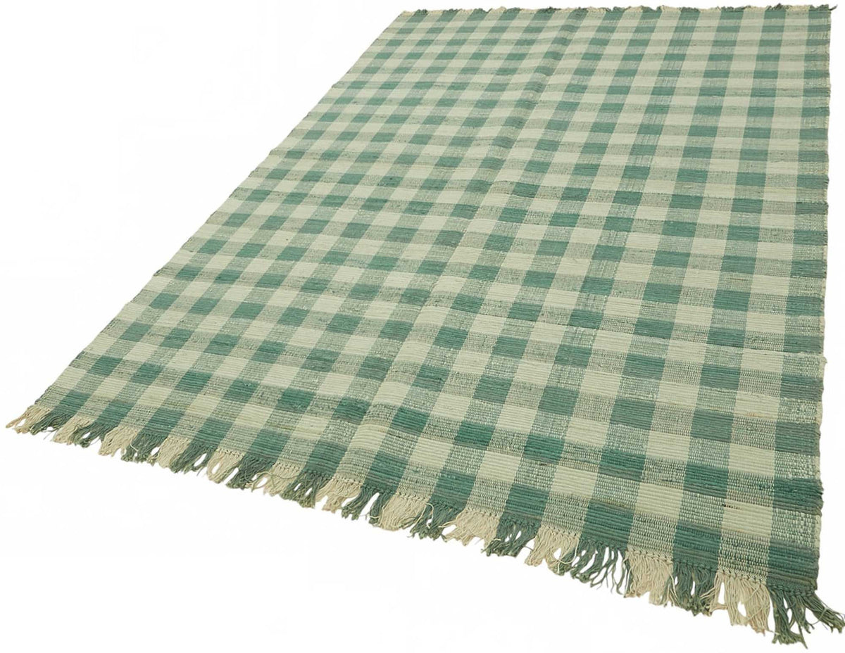Gozvan Yeşil Geometrik Desenli Yün El Dokuma Halı 184x270 cm – doku yakın çekim