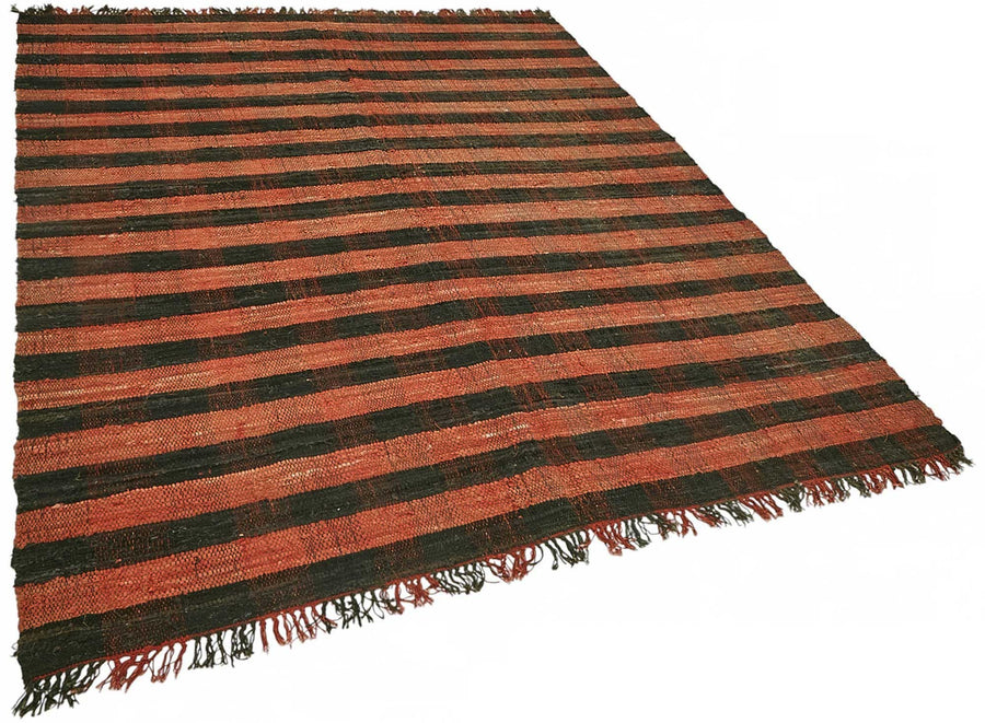 Gozvan El Dokuma Kırmızı ve Siyah Çizgili Halı 191x233 cm 48551 – genel görünüm