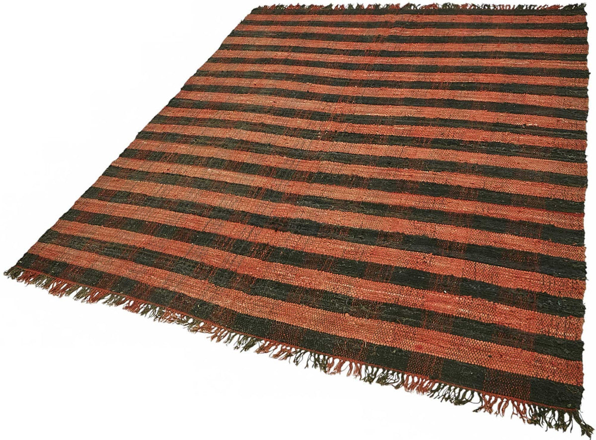 Gozvan El Dokuma Kırmızı ve Siyah Çizgili Halı 191x233 cm 48551 – doku yakın çekim