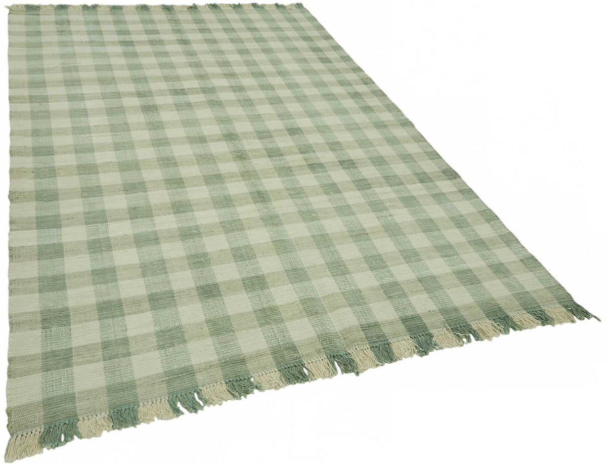 Gozvan Yeşil Beyaz Geometrik Desenli Modern El Dokuma Halı 180x256 cm – genel görünüm
