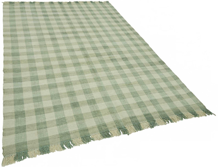 Gozvan Yeşil Beyaz Geometrik Desenli Modern El Dokuma Halı 180x256 cm – genel görünüm