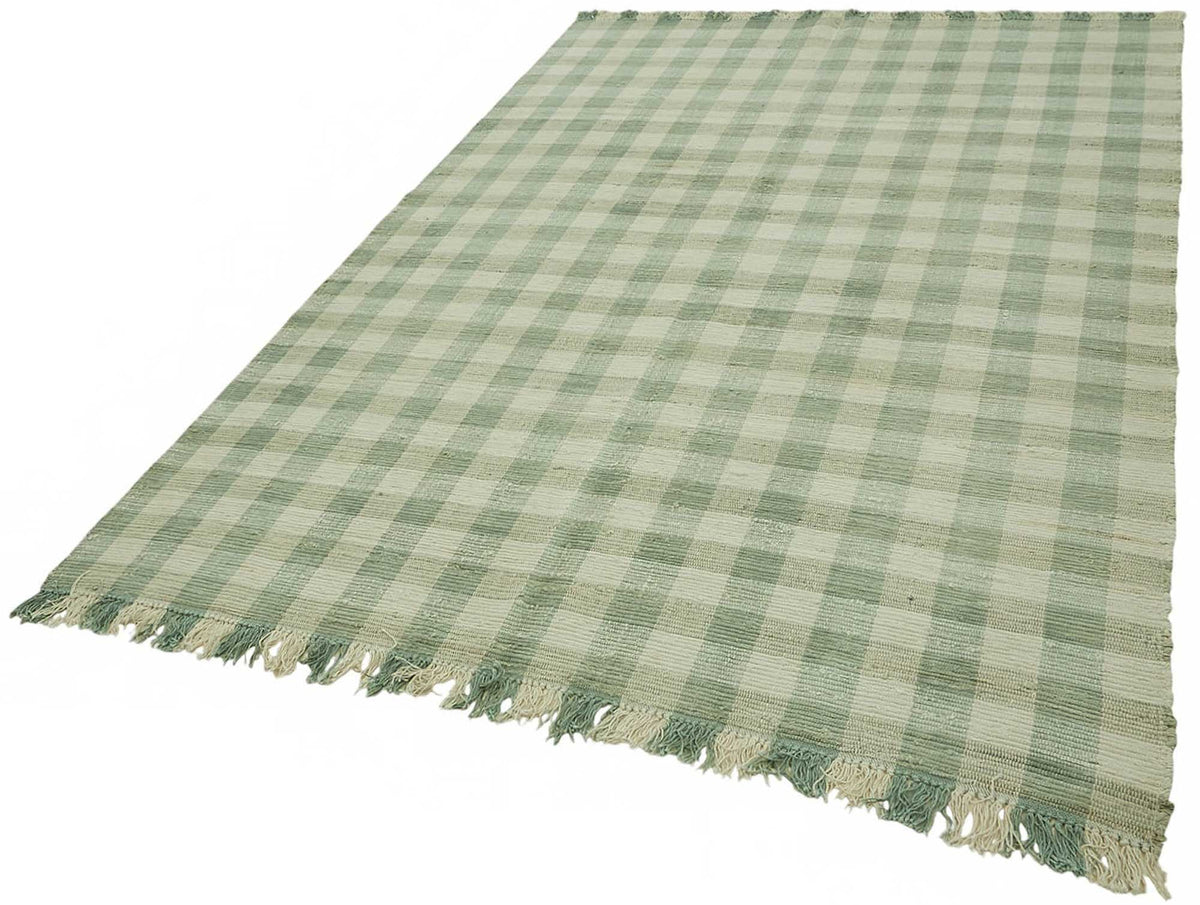 Gozvan Yeşil Beyaz Geometrik Desenli Modern El Dokuma Halı 180x256 cm – doku yakın çekim