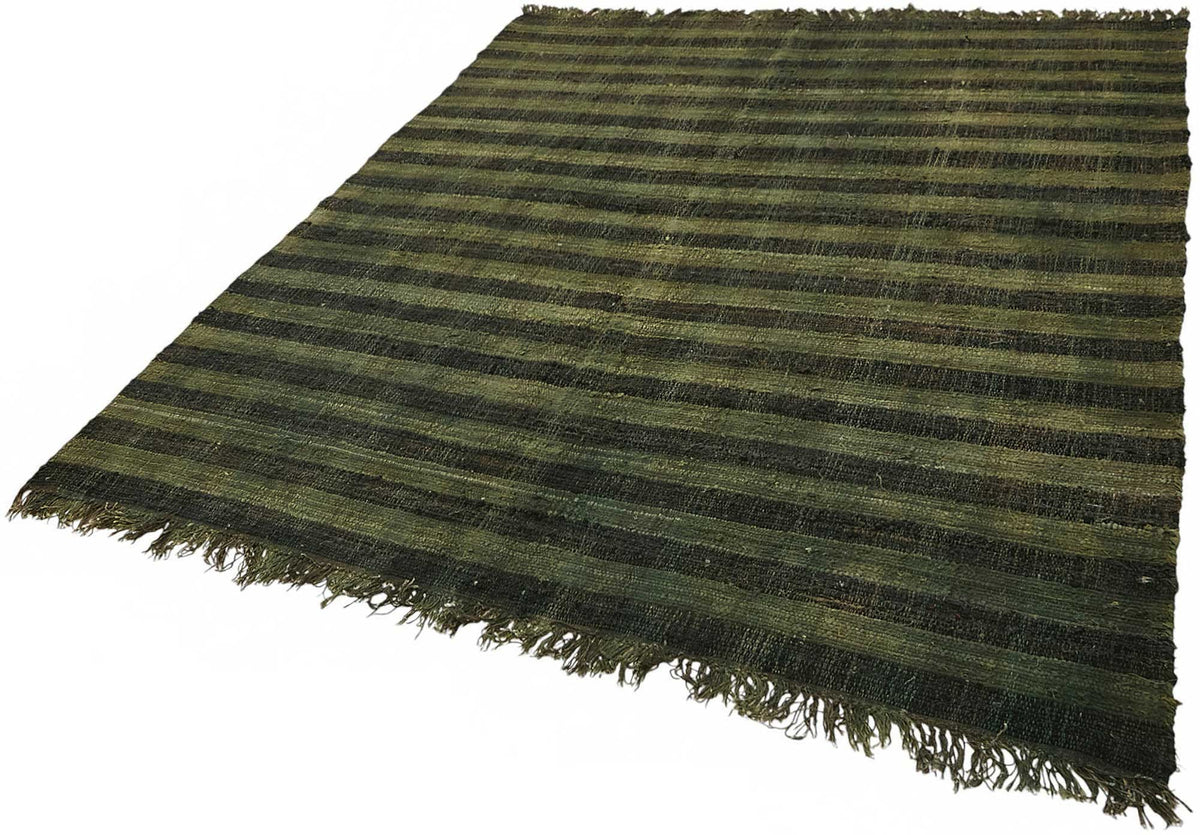 Gozvan Yeşil Siyah Çizgili Modern El Dokuma Halı 204x232 cm – doku yakın çekim
