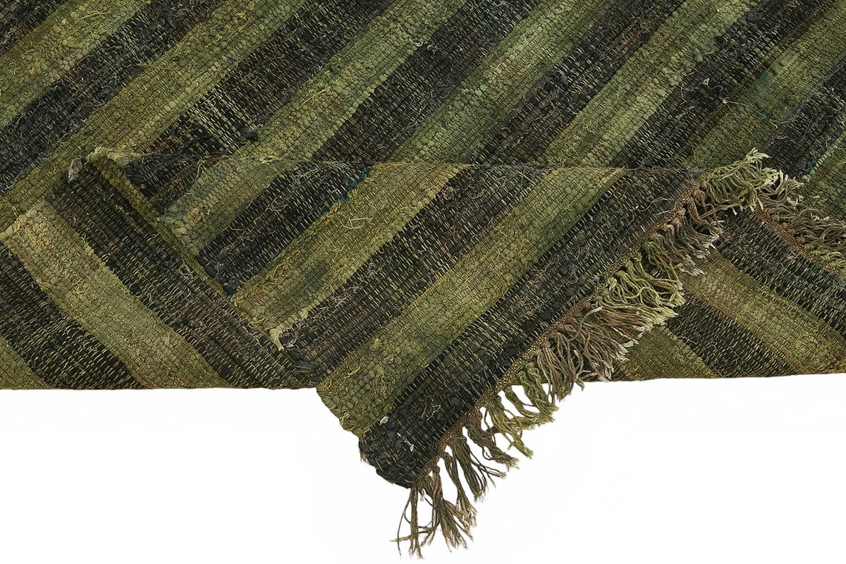 Gozvan Yeşil Siyah Çizgili Modern El Dokuma Halı 204x232 cm – kenar detayı