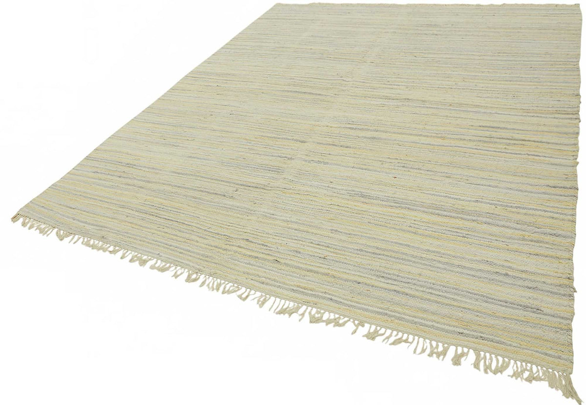 Gozvan Bej Gri Çizgili Modern Yün El Dokuma Halı 245x290 cm – doku yakın çekim