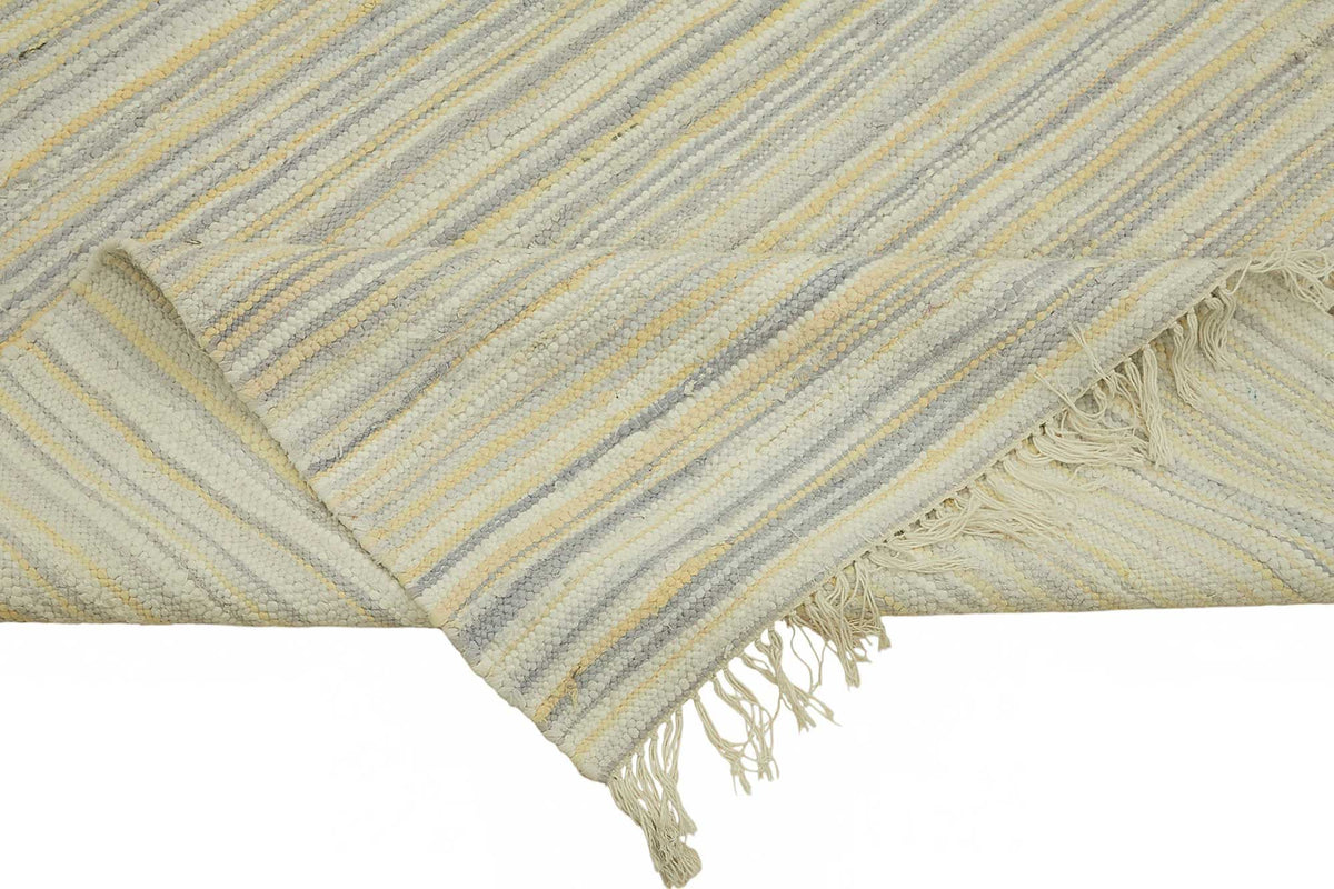 Gozvan Bej Gri Çizgili Modern Yün El Dokuma Halı 245x290 cm – kenar detayı
