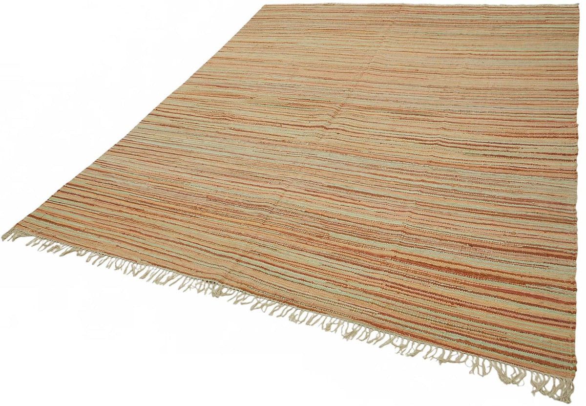 Gozvan El Dokuma Turuncu Bej Çizgili Modern Halı 245x298 cm 48561 – doku yakın çekim
