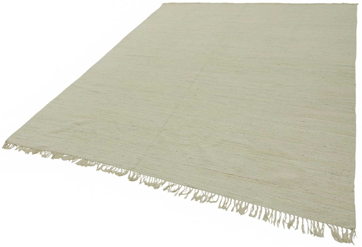 Gozvan Dokuma Modern Düz Ekru Yün El Dokuma Halı 237x288 cm – doku yakın çekim