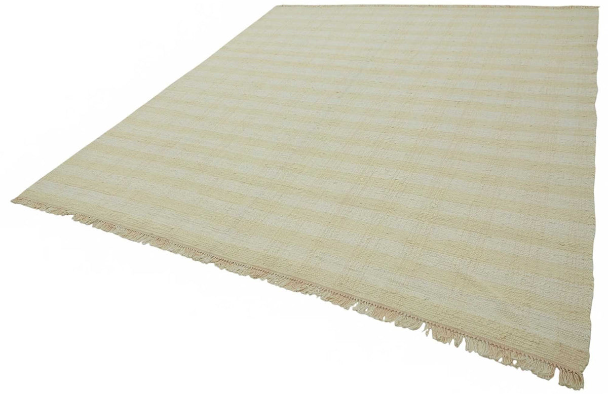 Gozvan Bej Krem Çizgili Modern El Dokuma Halı 264x287 cm – doku yakın çekim
