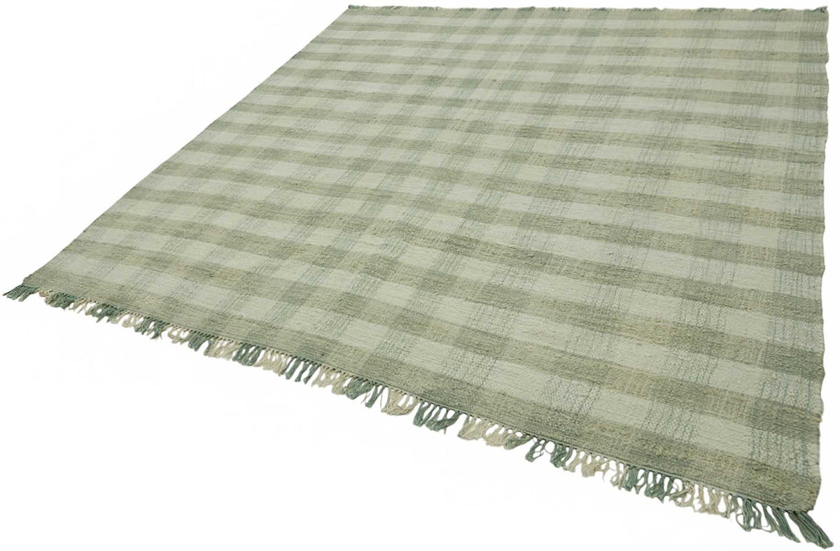 Gozvan Adaçayı Yeşil Geometrik Yün El Dokuma Halı 262x263 cm – doku yakın çekim