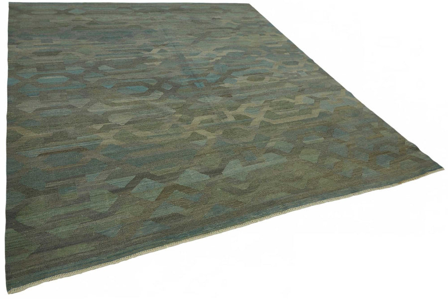 Velmo Yeşil Gri Geometrik Desenli Modern El Dokuma Halı 246x297 cm – genel görünüm