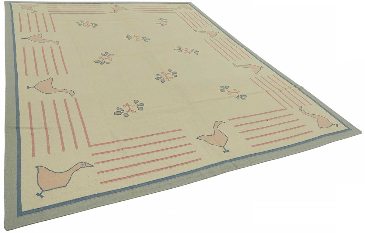 Krovix Geometrik Desenli Krem ve Gri Mavi Modern Kilim 265x363 cm – genel görünüm