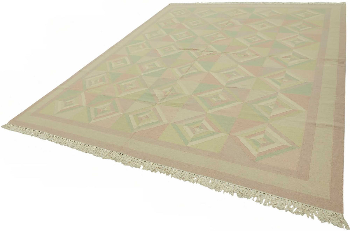 Krovix Geometrik Desenli Modern Kilim Bej ve Yeşil Tonlarda 272x355 cm – doku yakın çekim