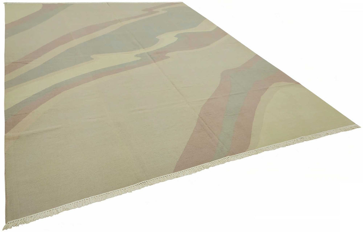 Krovix Bej Pembe Soyut Desenli Yün Pamuk Dokuma Modern Kilim 270x353 cm – genel görünüm