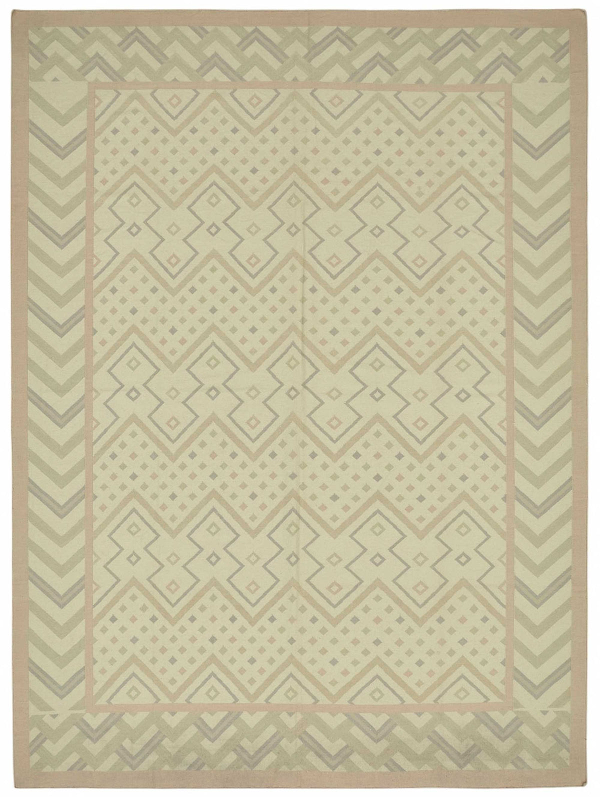 Krovix Vintage Bej ve Gri Geometrik Desenli Kilim 308x410 cm 48892