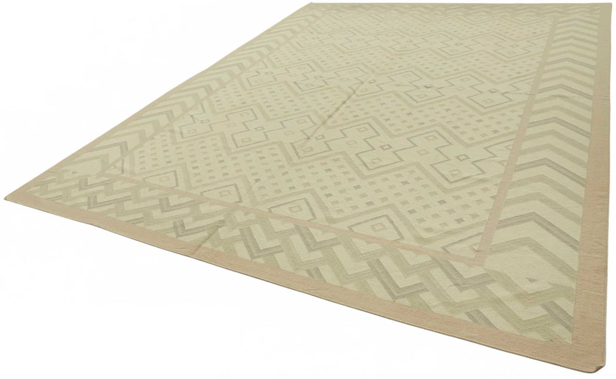 Krovix Vintage Bej ve Gri Geometrik Desenli Kilim 308x410 cm 48892 – doku yakın çekim