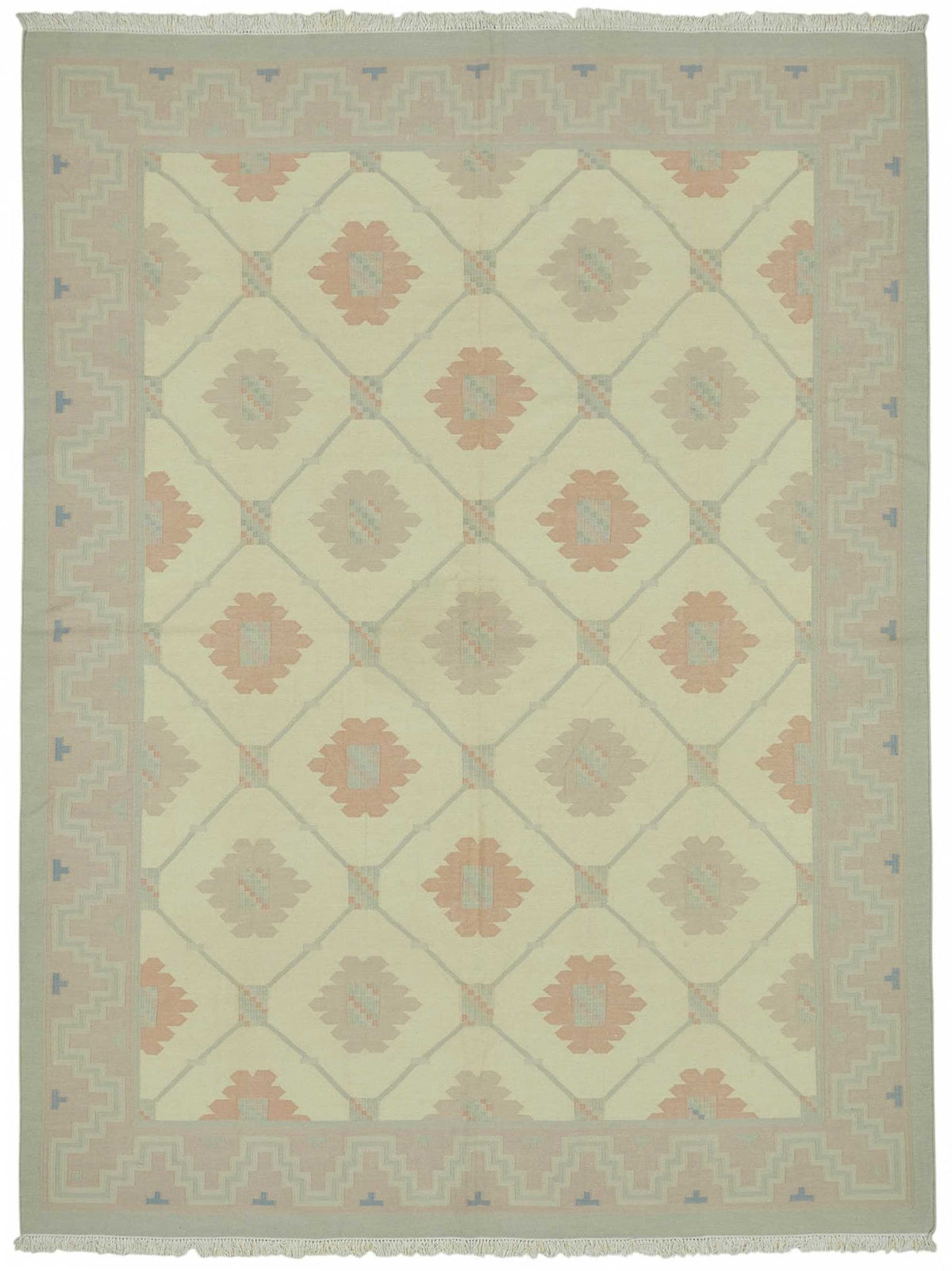 Krovix Geometrik Kilim Bej ve Açık Gri El Dokuma 271x361 cm 48893