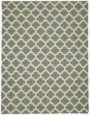 Krovix Gri ve Ekru Geometrik Desenli Yün Pamuk Modern Kilim 271x360 cm
