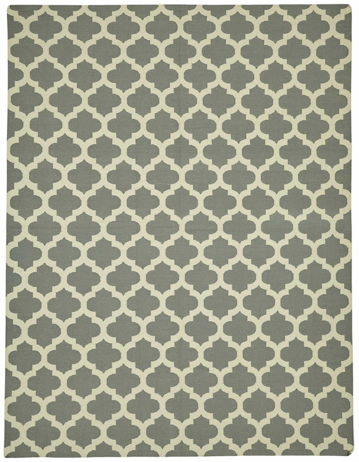 Krovix Gri ve Ekru Geometrik Desenli Yün Pamuk Modern Kilim 271x360 cm
