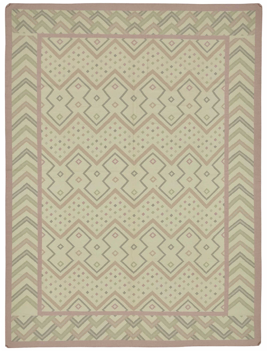 Krovix Geometrik Desenli Bej ve Gümüş Tonlu El Dokuma Kilim 300x410 cm