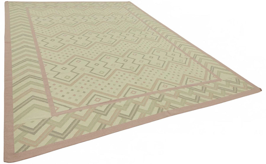 Krovix Geometrik Desenli Bej ve Gümüş Tonlu El Dokuma Kilim 300x410 cm – genel görünüm