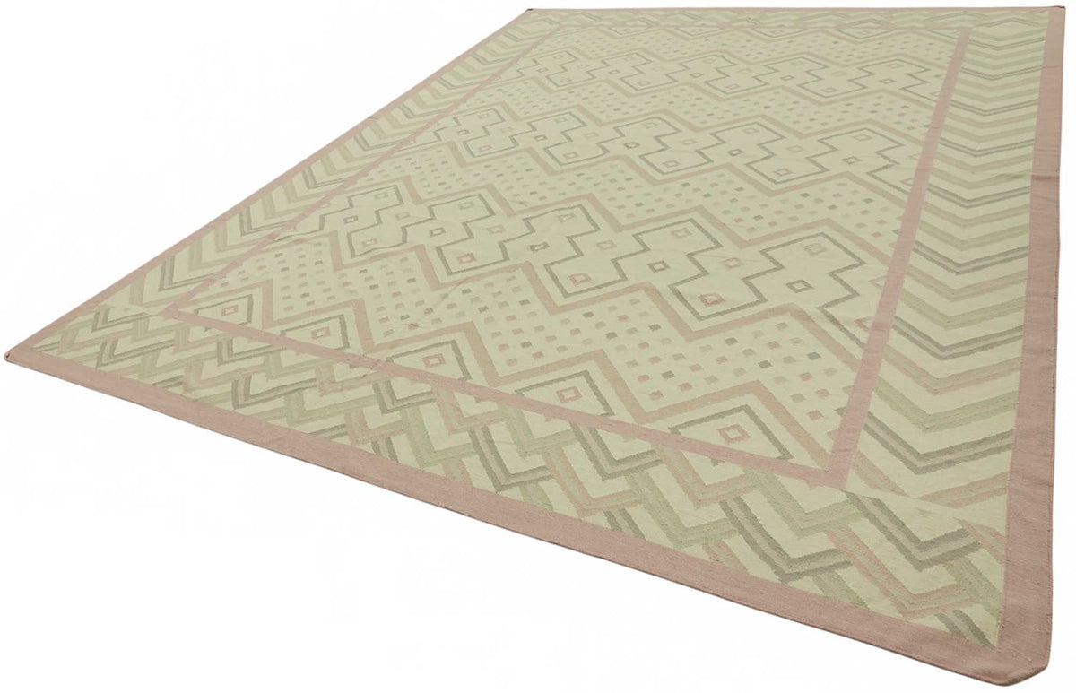 Krovix Geometrik Desenli Bej ve Gümüş Tonlu El Dokuma Kilim 300x410 cm – doku yakın çekim