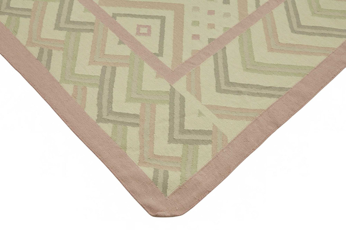 Krovix Geometrik Desenli Bej ve Gümüş Tonlu El Dokuma Kilim 300x410 cm – detay görünümü