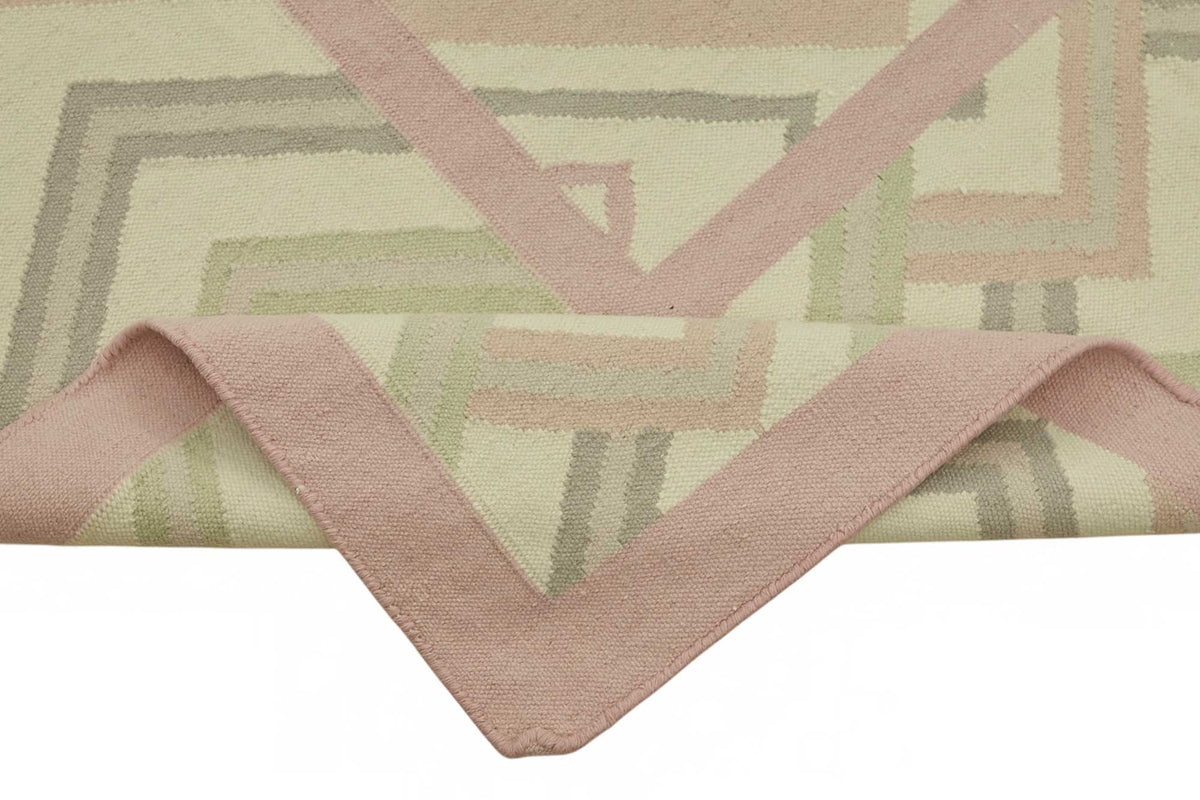 Krovix Geometrik Desenli Bej ve Gümüş Tonlu El Dokuma Kilim 300x410 cm – kenar detayı