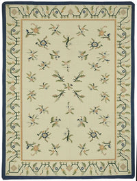 Krovix Çiçek Desenli Modern Kilim Krem ve Lacivert Tonlarda 302x412 cm